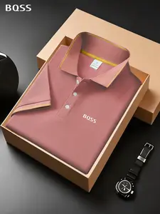 Men's Classic Young Fashion Casual Comfortable Micro Elastic Straight Tube Polo Shirt, Trim Design, Golf Running Breathable