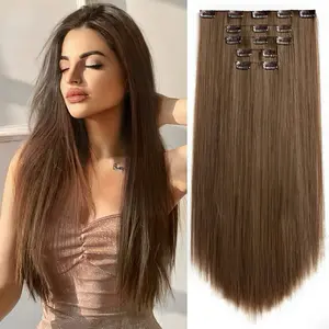 Brown Hair Extensions - StrRid Clip-In Hair Extension - Straight - 22" Long - Synthetic Thick - Clips-On Hairpiece for Women - 5 Pieces - Black Curly Wavy - 18" Girls - Blonde Red White - Natural Full Head - 5 Oz
