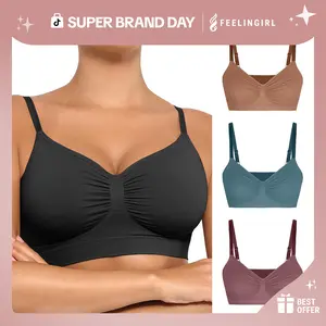 FeelinGirl Women's Wireless Bra Comfort Bralettes  Suitable for up to 44DD  No Underwire Unlined Cami Bra Seamless Tshirt Bras Sports Bra 3 Everyday Daily Wear Breathable Super Brand Day #Summervibes