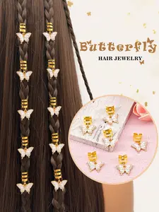 6pcs Versatile Butterfly Dreadlock Braid Hair Beads Set, Braids Hair Rings, Hippie Bohemian Style Decorative Hair Accessories, Loc Hair Jewelry for Girls, Whimsical Styling Enhance