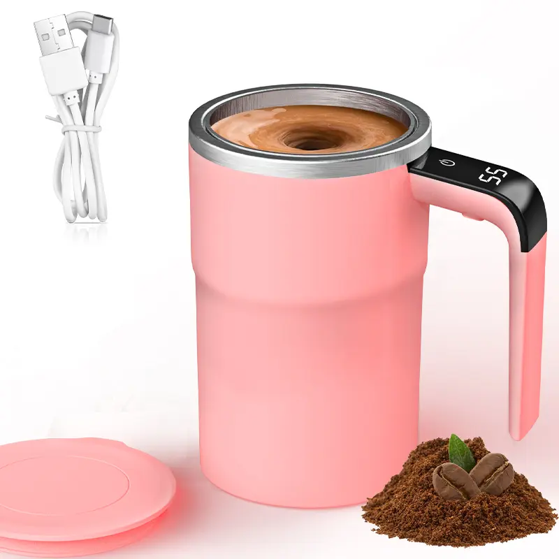 Automatic Magnetic Self Stirring Coffee Mug Rechargeable Electric Mixing Cup Built-in LCD Thermometer, Portable Auto Stir Tumbler for Milk, Hot Cocoa, Suitable for Home Office Travel Use