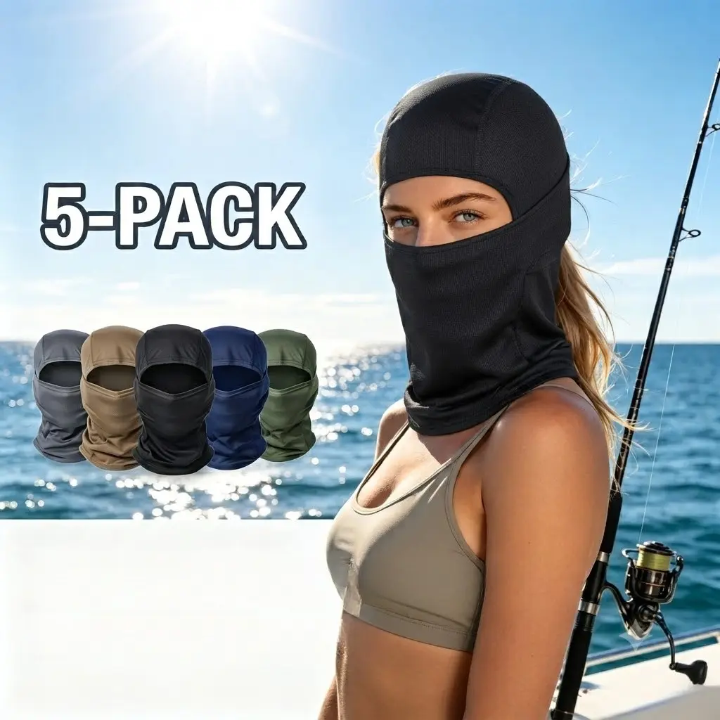 Unisex 5-Pack Cotton-Polyester Blend Balaclava Hood Mask - Lightweight, Breathable, UV Shield, Windproof, Sweat-Wicking, Elastic Fit All Season Outdoor Sport Head Cover for Biking, Skiing