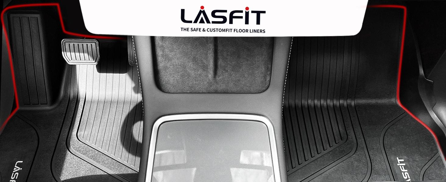 LASFIT Floor Mats for 2023 Tesla Model Y 2022 2021 2020 5 Seats, All Weather TPE Car Mats Custom Fit Floor Liners, Front and Rear 2 Rows Set