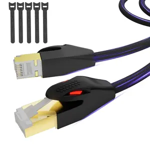 8 Ethernet  20 FT Black, High Speed 40Gbps 2000Mhz Network Internet  S/FTP Shielded 26AWG Braided Heavy Duty RJ45 LAN Cord, POE for  7 6A 6E Gaming PC Wifi Modem Router+5 Ties