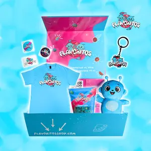 Flavoritos Deluxe Box - Ultimate Flavor Experience with T-Shirt, Stickers, Plushie & Candy Bags - Perfect for Holidays Birthdays or Self-Treatments