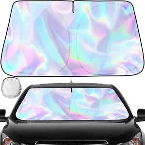 Iridescent Sun Shade for  Windshield, Foldable Universal  Windshield Upgrade Sunshade Enhanced UV Rays Reflective Sun Visor Shade Keeps  Cool