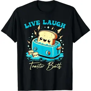 Menswear 100% Cotton Casual Short-Sleeve Streetwear T-Shirt, Funny Bread Design, Humor Live Laugh Toaster Bath Theme Top, Shortsleeve, Tshirt