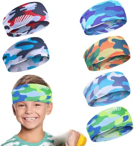 Kids Sweatbands 6Pcs, Breathable Wicking Headbands for Boys and Girls 4-10 Years, Non Slip Sports Headbands for Basketball, Soccer, Baseball, Karate, Athletic Headband for Kids