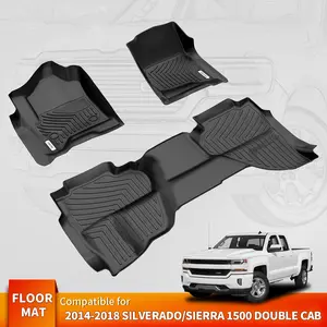 Floor Mats Liner for 2014-2018 Silverado/Sierra 1500 Double Cab TPE All Weather 3PCS Set Heavy Duty Liners Anti-slip Easy Clean Waterproof