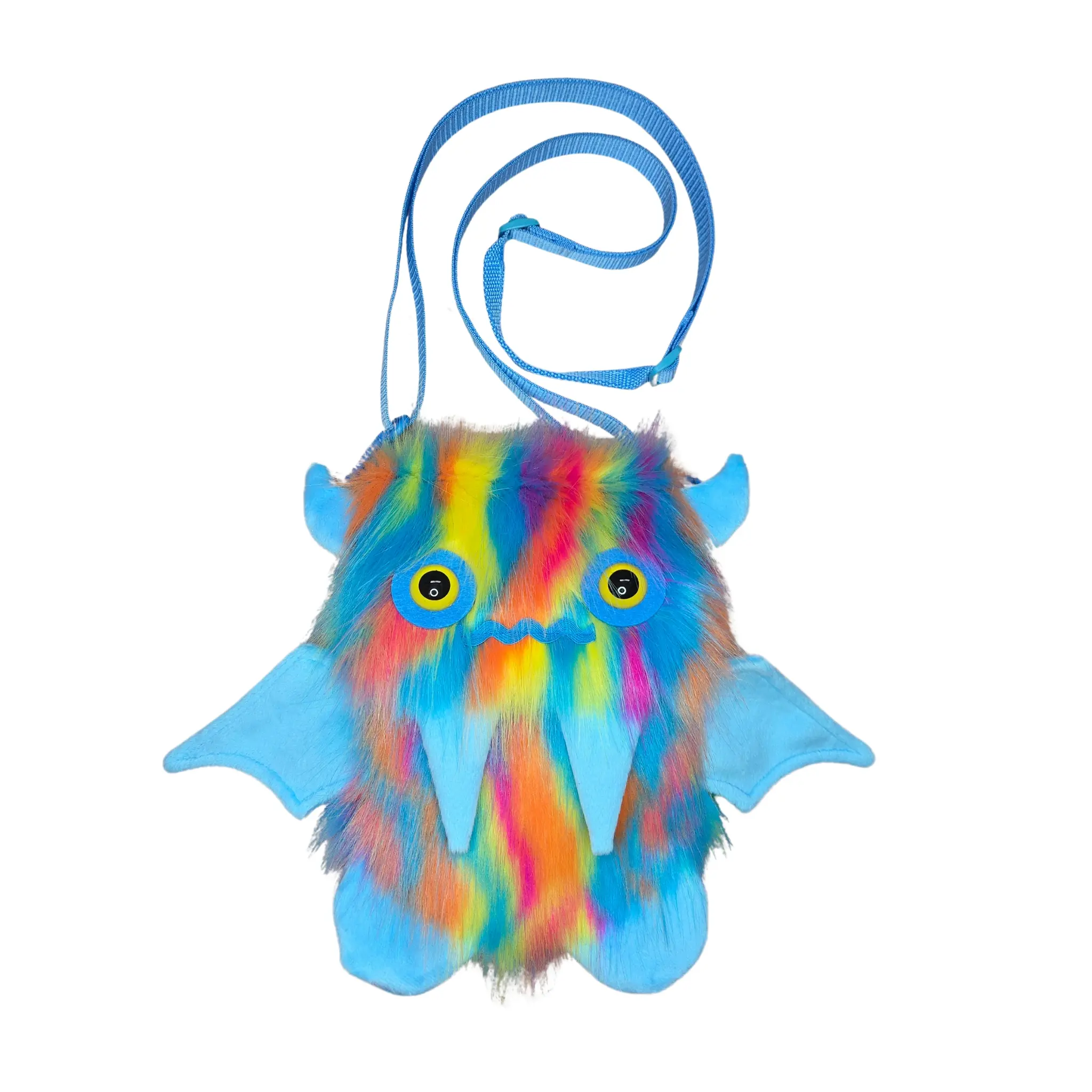Atomic Laundry Apparel Blue Rainbow Floof Monster Friend Backpack/Messenger Bag with Velcro Closure, and Large Inside Pocket