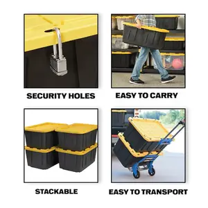 Project Source 4 -Pack Commander Large 27 -Gallons ( 108 -Quarts ) Black and Yellow Heavy Duty Stackable Tote with Standard Snap Lid