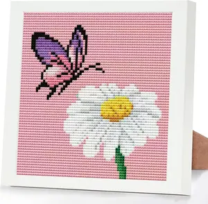 Butterfly Cross Stitch Kits, Daisy Cross Stitch Kits For Adults, Stamped Cross Stitch Kits For Beginners with Framed,Full 11CT Cross-Stitch Embroidery Kit ,Arts And Crafts For Adults Women 6.7x6.7inch