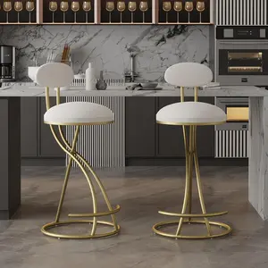 Set of 2 Modern Swivel Bar Stools, Armless Velvet Seat with Back, High Resilience Upholstered Counter Chairs, Gold & Creamy White S-Shaped Frame, 220LBS Capacity, for Dining Room & Kitchen Island,summervibes