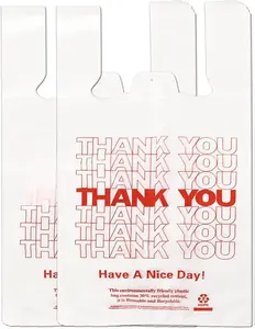 White Thank you T shirt bag, Grocery shopping bag Reusable and Disposable Supermarket Bag 11''x6''x21'' 100PCS