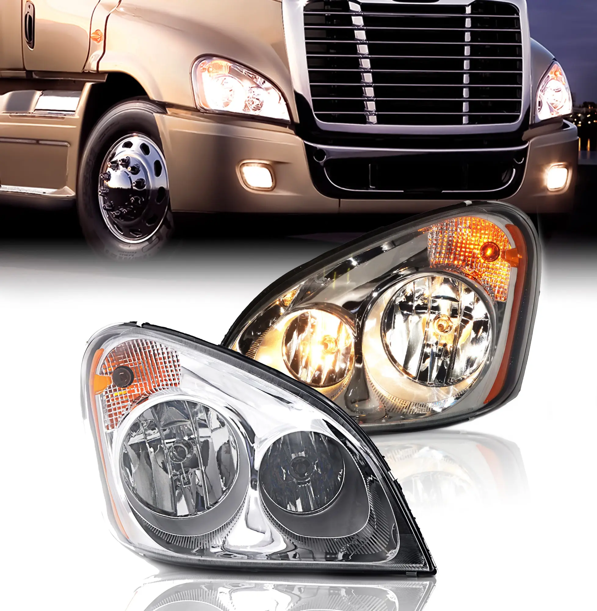 Beam Headlight Assembly Pair for 2008-2017 Freightliner Cascadia Semi Trucks, DOT SAE Approved Projector Set with All Bulbs, Driver Left (TR030-L) & Passenger Right (TR030-R) Replacement