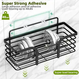 Shower Caddy, Shower Organizer with Soap Holder and Hooks, Rustproof Shower Shelves, No Drilling Bathroom Organizers and Storage, Wall-Mounted Kitchen & Home Decor (Black)