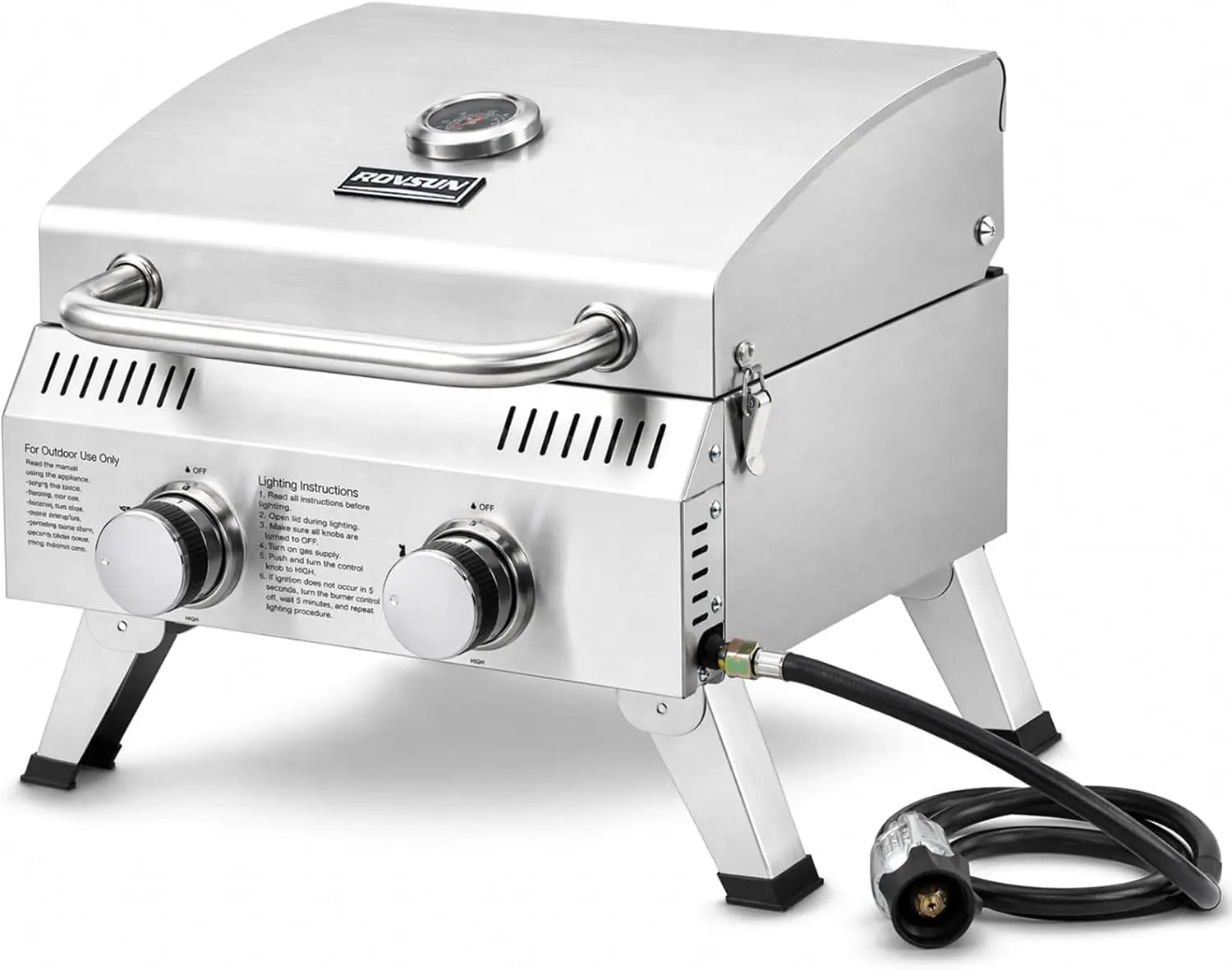 ROVSUN 20000 BTU Stainless Steel Propane Gas Grill with Ignition, 2/3 Burner Portable Tabletop Grill with Folding Legs & Lockable Lid for Outdoor Patio Garden BBQ Picnic RV Tailgating Camping Cooking