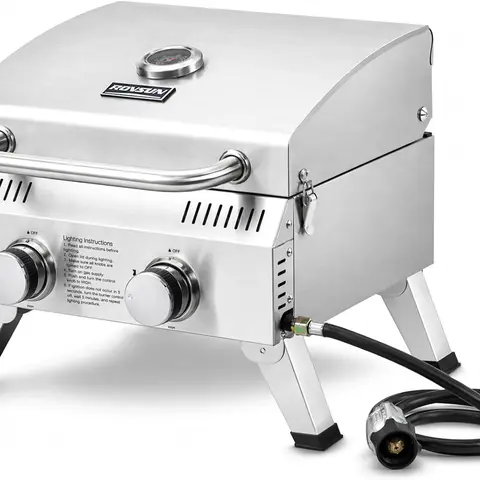 ROVSUN 20000 BTU Stainless Steel Propane Gas Grill with Ignition, 2/3 Burner Portable Tabletop Grill with Folding Legs & Lockable Lid for Outdoor Patio Garden BBQ Picnic RV Tailgating Camping Cooking