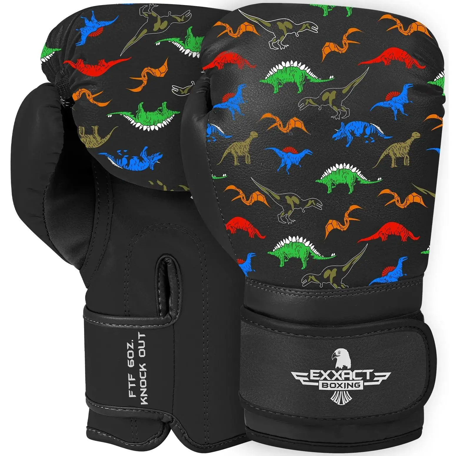 Exxact Sports Youth Printed Knockout Boxing Gloves for Kids (3-10 Years) - Adjustable Durable Engineered Leather Protective Gear, Cushioned Padded Impact Support, Wrist Secure Maya Hide Practice Gloves for MMA/Kickbox