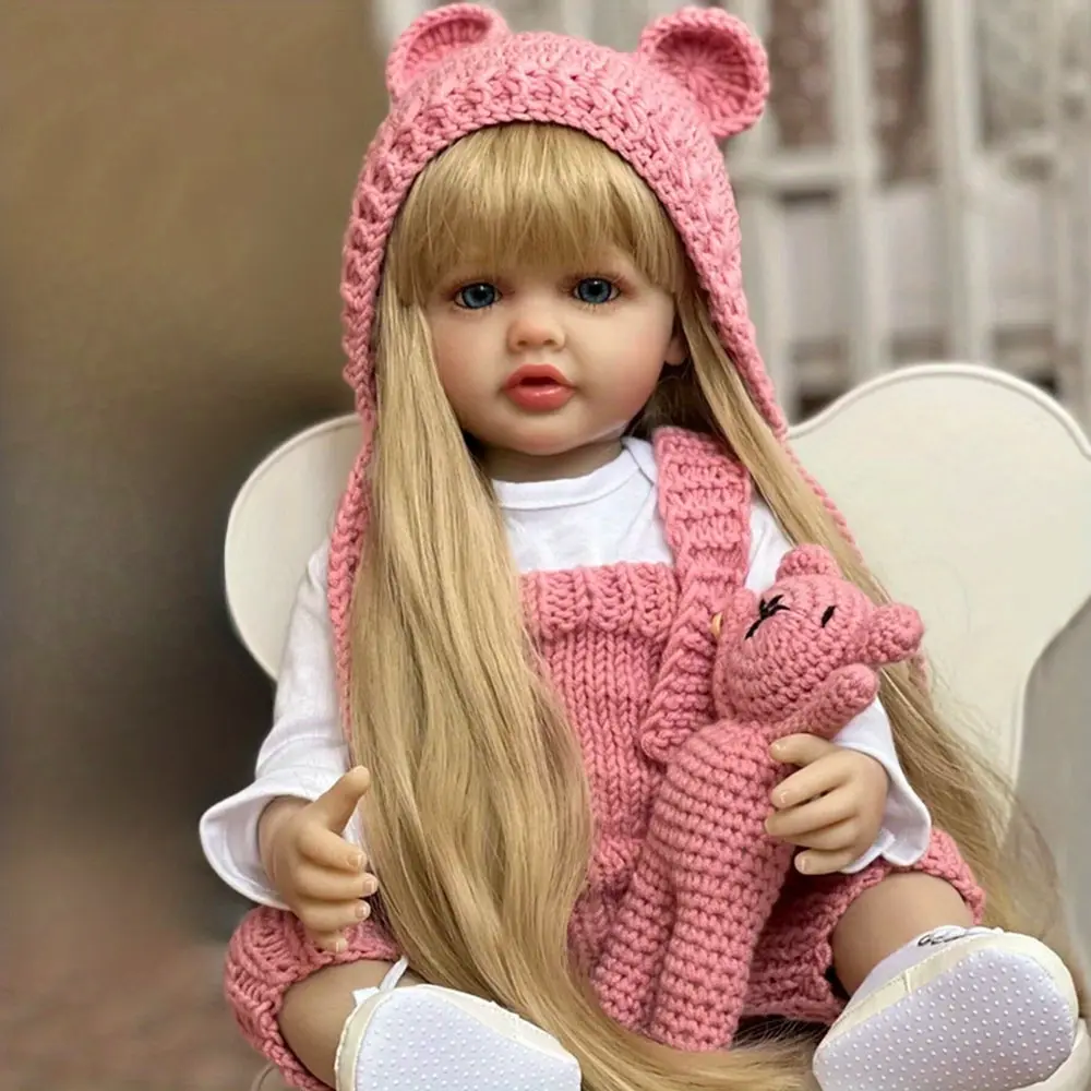 Lifelike Realistic Newborn Baby Doll, 55cm/22in Full Body Soft Vinyl Princess Toddler Doll, Baby Girl Birthday Gift with 1 Set of Clothes and Stuffed Animals, Newborn Baby Dolls
