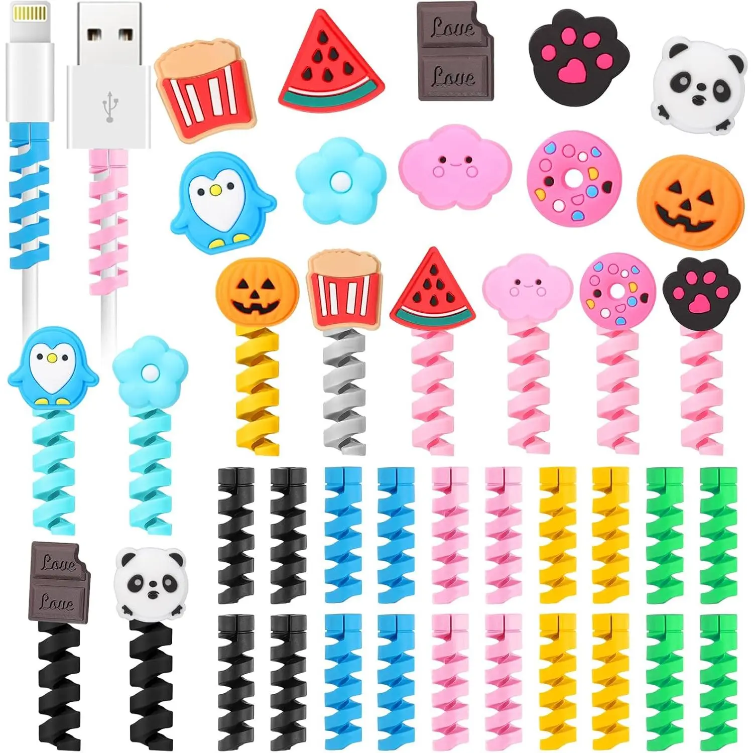40 Pieces Phone Protect Accessory Charging Cable Protectors Cute Charger Protectors Saver USB Charger for Cellphone Data Lines, Various Styles Animal Smartphone
