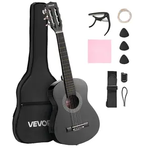 VEVOR Classical Guitar, 30 Inch, Wood Classical Guitar Starter Kit for Beginners, with Nylon Strings, Gig Bag, Strap, Tuner, Extra Strings, Picks, Capo, Basswood, for Kids Girls Boys Students, Black