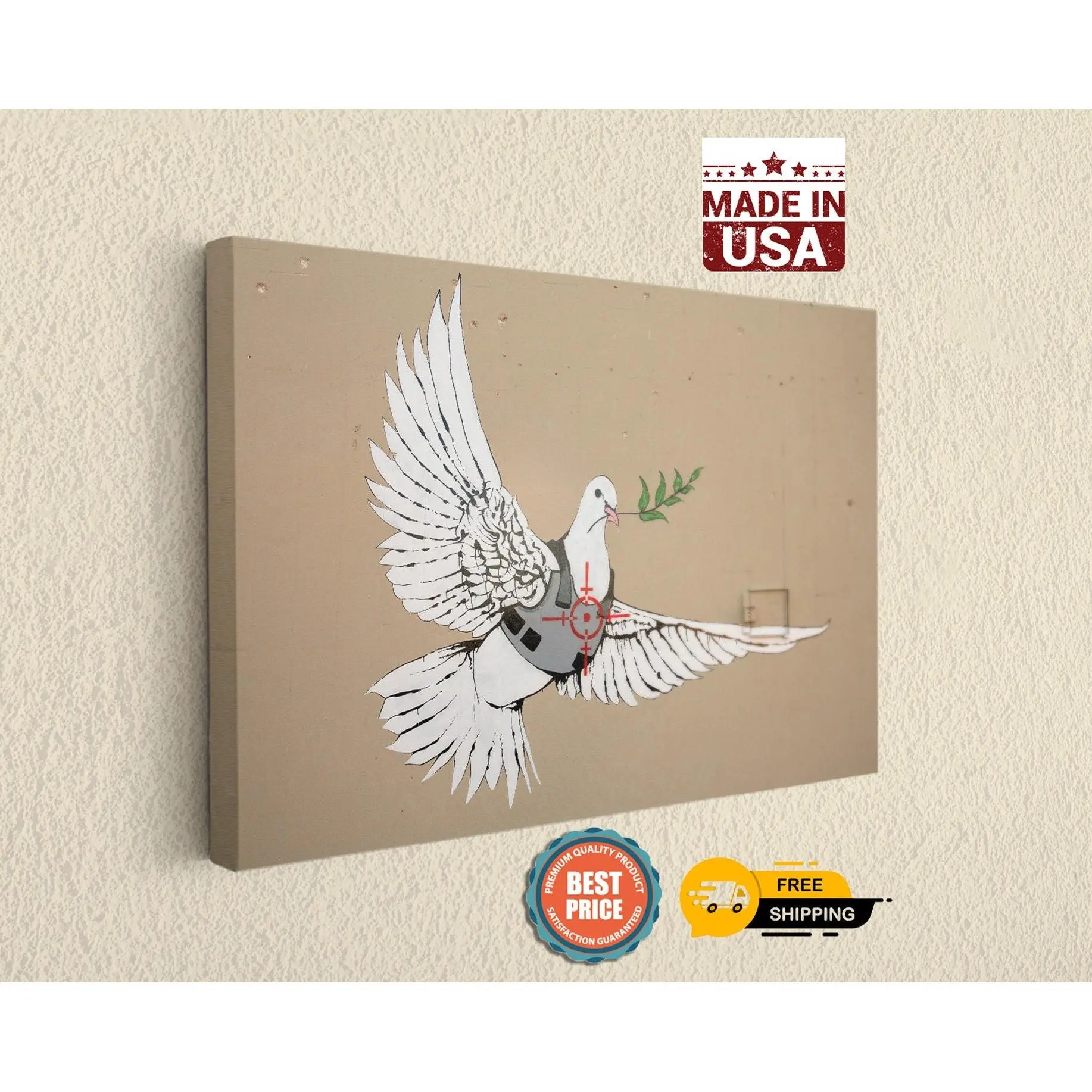 Dove Of Peace by Banksy Street Art on Canvas Print - Home Decor - Lightweight and Durable -Ready To Hang Canvas Print