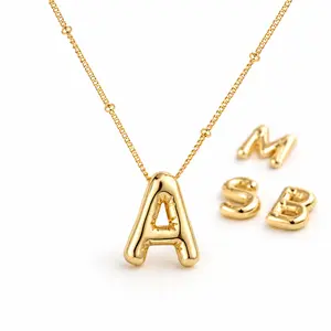Women’s Gold Bubble Letter Chain Necklace, Personalized A-Z Letter Pendant, Beaded Chain Design, Ideal for Gifting, Letter Chain Necklaces