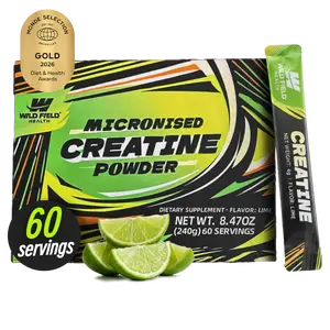 WILD FIELD HEALTH 3-in-1 Creatine Monohydrate Stickpacks -  60 Servings - 3000 mg Micronized Pure Creatine + Zinc + Magnesium - Portable On-The-Go Powder for Muscle Growth, Energy & Recovery - Lime Flavor, Fitness Supplement