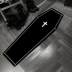 Halloween Cross Coffin Shaped Carpet, Unique Creative Holiday Home Decor Rug, Soft Comfortable Bedside Mat for Living Room Bedroom Hallway Kitchen Balcony