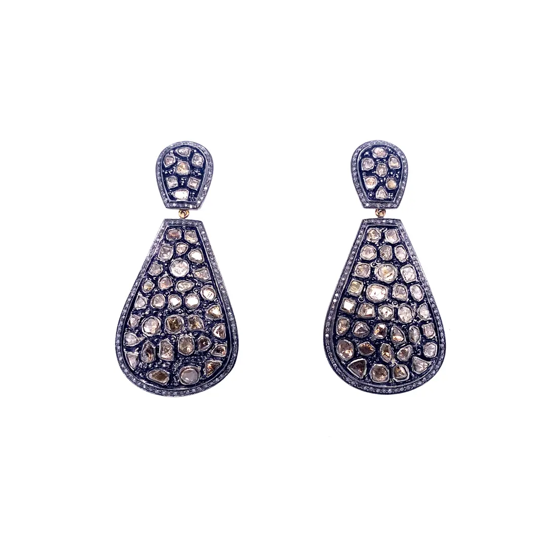Large Diamond Slice Teardrop Earrings