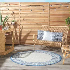 Nourison Garden Party Bordered Round Area Rug - Flatwoven Fiber, Neutral Palette, Easy Rinsing, Indoor/Outdoor Use, Ideal for Outdoor Decor