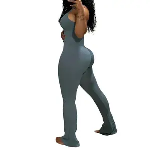 Casual Workout Two Piece Outfits Women Short Tank Top Crop Waist Yoga Flare Pants Tracksuit Sets1123