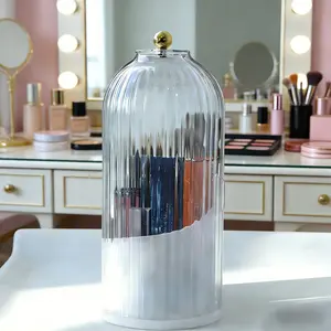 Dustproof Transparent Makeup Brush & Toothbrush Holder with Cover | 360° Rotating Bathroom & Vanity Organizer for Electric Toothbrush, Toothpaste & Cosmetics | KitchenGadgets MakeupOrganizer BathroomStorage#Mother's Day #SummerVibes