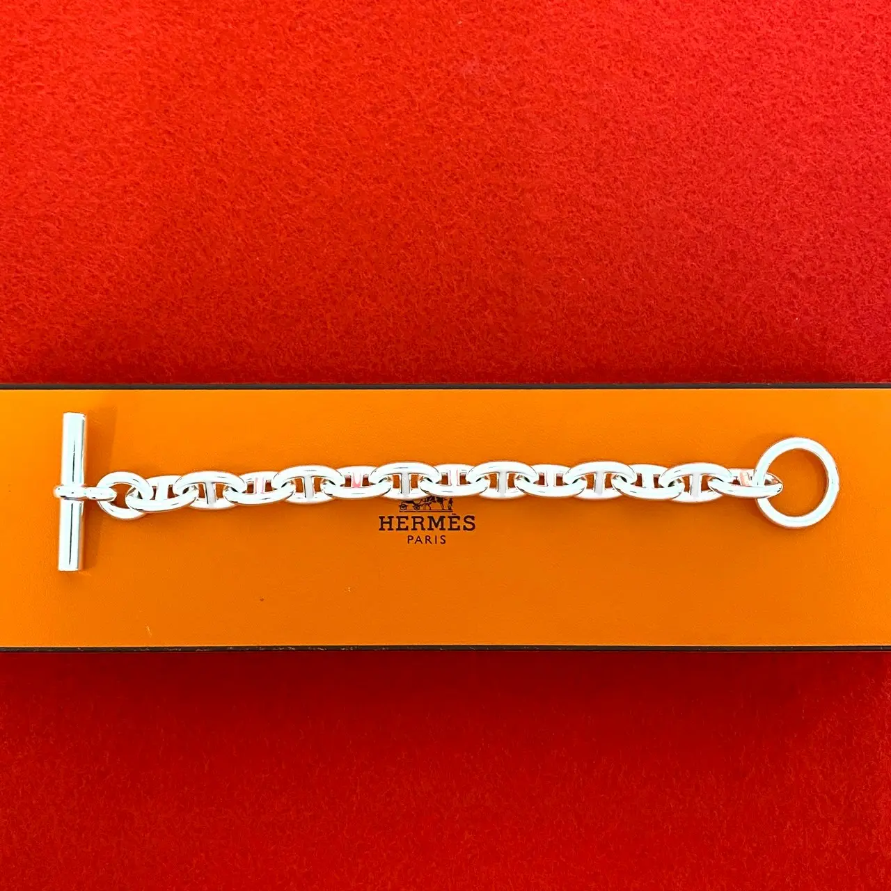 Pre-owned HERMÈS Sterling Silver 925 (Ag925) Small Leather Goods Hermes Chaine d'Ancre Silver 925 Bracelet Size 13