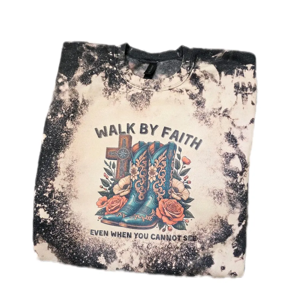 Walk By Faith Acid Washed Sublimation Bleached Sweatshirt Casual