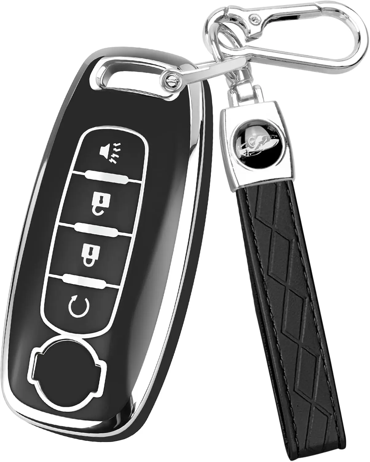 Key Fob Cover for Nissan with Keychain, Soft TPU Protection Key Shell Compatible with 2023 2024 2025 Rogue Pathfinder Versa Sentra Kicks Patrol Armada(4 Buttons, Black)