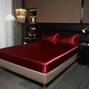 Solid Color Satin Fitted Sheet Set, Soft Comfortable Breathable Bedding Set, Cool Bedding Set for Bedroom Dormitory Hotel, Satin Bed Sheets