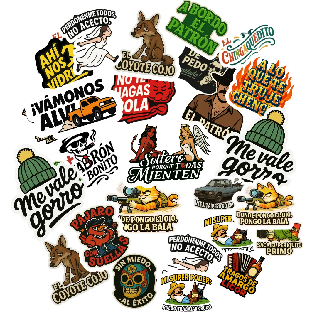 Vol. 2 Funny Spanish Phrases Mexican Parody Die-Cut 28 PACK for Laptops Car Bumpers Flat Surfaces Tool Boxes Lunch Boxes