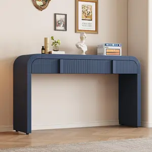 Modern Console Table with 2 Storage Drawers, Fluted Entryway Table with Rounded Silhouette for Hallway Living Room and Entryway (Navy Blue)