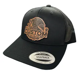 Custom Name/Last Name TEXT Mexico Aguila Leather Patch Trucker Hat - Many Colors