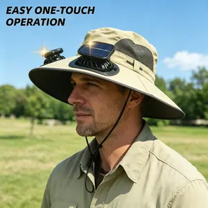Solar Powered Cooling Fan Hat with Dual Fans, UPF 50+ Wide Brim Sun Hat, USB Rechargeable Waterproof Breathable UV Protection Hat for Fishing, Gardening, Camping, Hiking, Golf, Outdoor Work & Father's Day Gift for Men