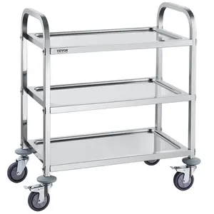 VEVOR Stainless Steel Cart,  3 Layers Lab Utility Cart 400 lbs Weight Capacity, Medical Cart with Lockable Universal Wheels, for Lab, Clinic, Kitchen, Salon