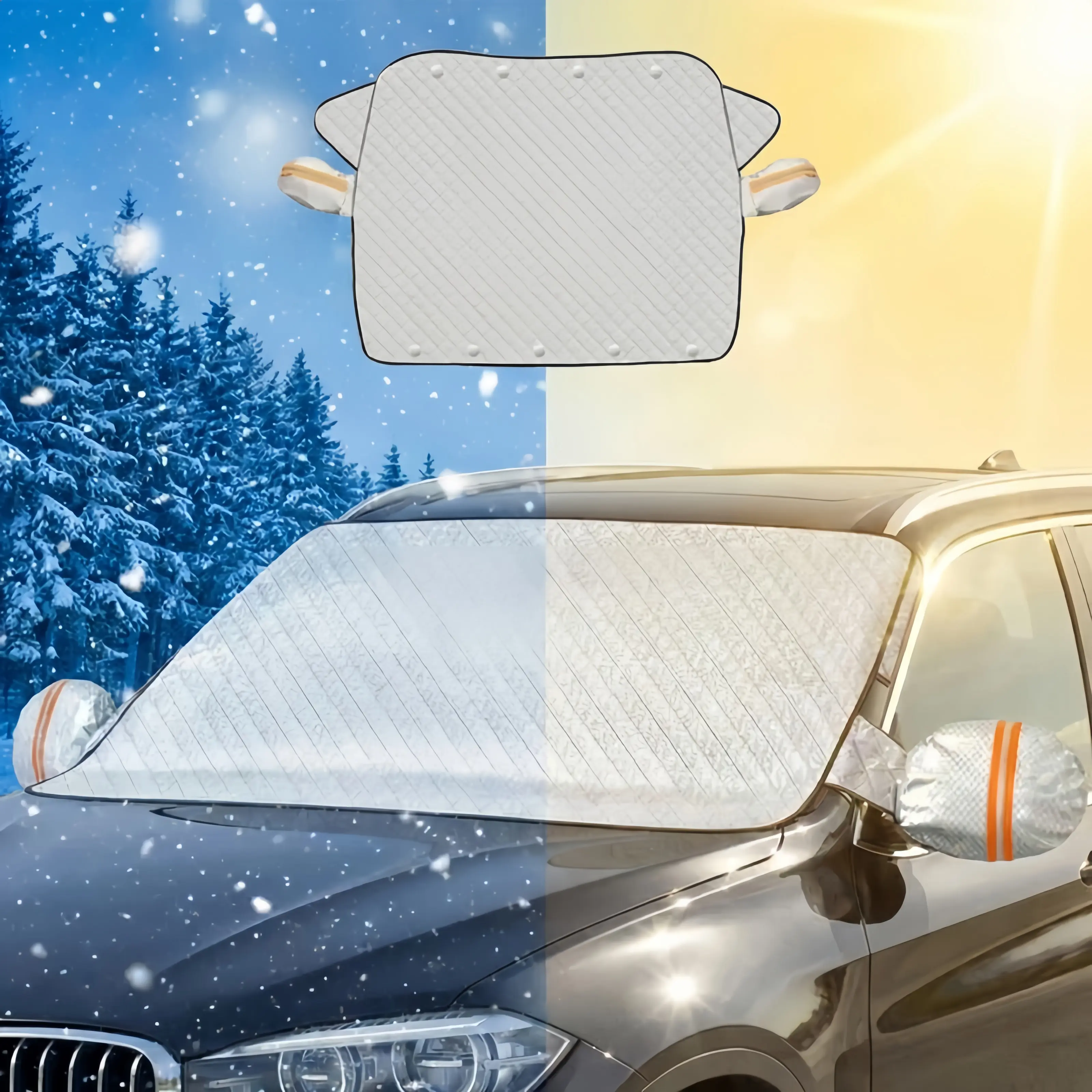 Heavy Duty Car Windshield Cover - Reflective Windshield Sunshade, Sunshade for Car Outside, Frost Guard, UV Protection, Waterproof, Snow Ice Dust Resistant, Universal Exterior Fit for SUVs (Summer/Winter), Sturdy Sun Shade