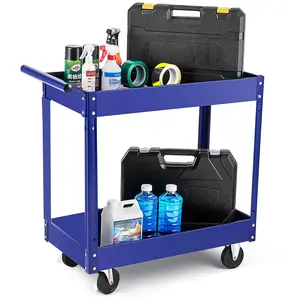 GARVEE 2 Tier Metal Utility Cart with 330 Lbs Capacity, Heavy Duty Steel Construction, 2 Shelves, Rolling Tool Cart on Wheels, Ideal for Mechanic, Garage, Workshop, Warehouse, and Repair Shop Organization