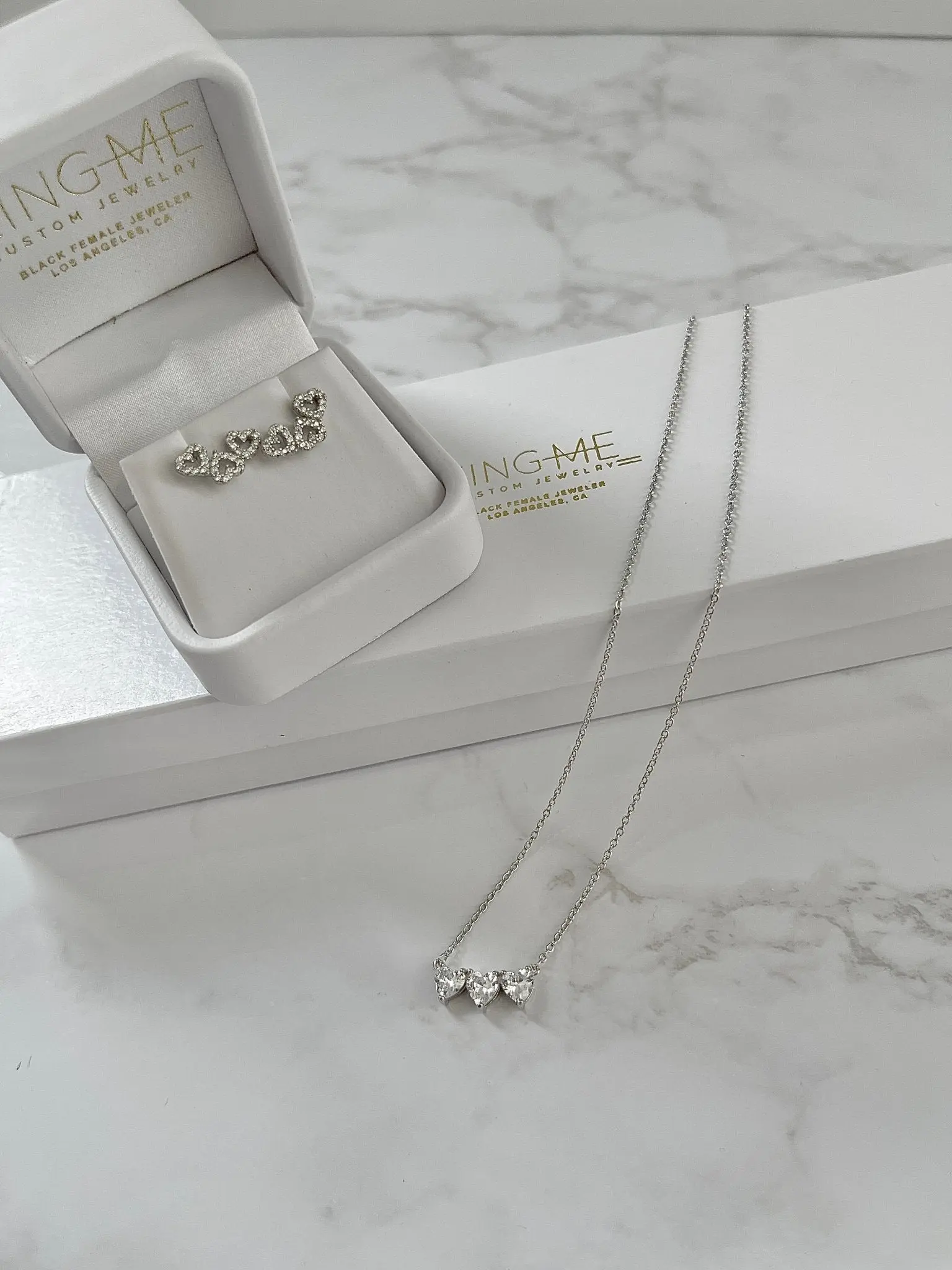 CZ TRIPLE HEART NECKLACE & EARRINGS SET
