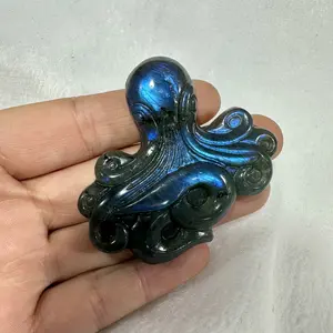 1 count Natural Labradorite Hand Carved Octopus Quartz crystal Reiki Healing Gift  50mm