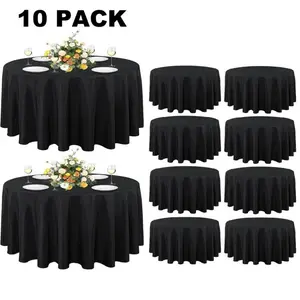 10 Pack Round Tablecloth, 84 Inch Water Resistant Spill Proof Washable Plastic Table Cloth Decorative Fabric Table Cover for Dining Tables, Buffet Parties and Camping
