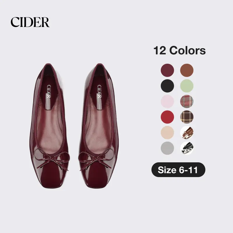 Cider Bow Decor Square Toe Ballet Mary Jane Flats, Classic Chic Ballet Flats for Daily Casual & Work