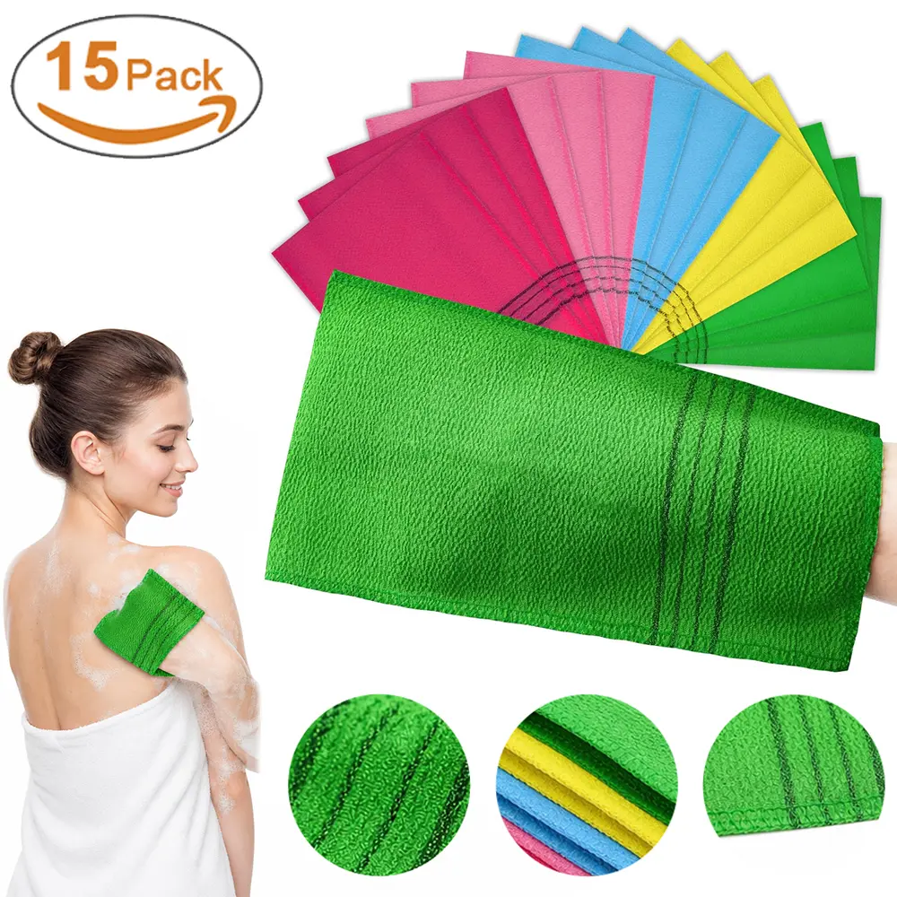 15Pcs Korean Exfoliating Mitts Set - 9x5.5in 100% Vegan Viscose Adult Bath Cleaning Cloth, Dead Skin Remover, Hand Shower Gloves, Home Spa Body Scrubber for Home Improvement Use, Arms